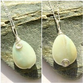 Amazonite Teardrop Silver Swirl Pendant